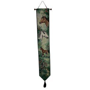 Tapestry Bell Pull Horses in Pasture Wall Hanging Linda Picken Equestrian 44”